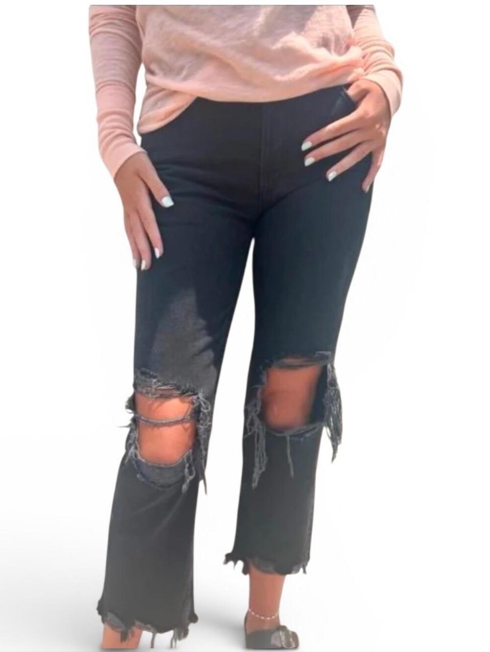 WE THE FREE Black Maggue Mid Rise Straight Distressed Jeans - Size 26